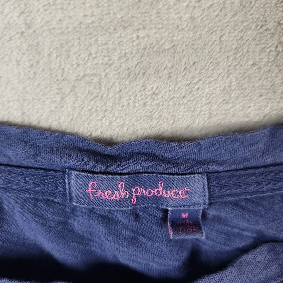 FRESH PRODUCE Medium Navy Blue $55 Jersey Cotton Catalina 3/4 Sleeve Top - Picture 2 of 5